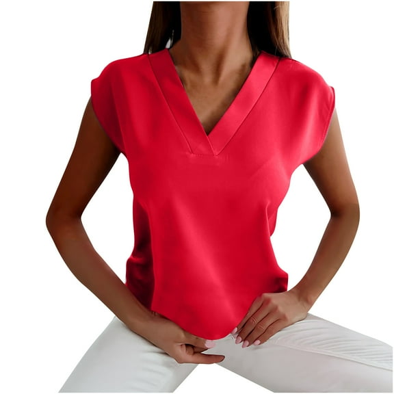 Babysbule Womens Summer Top Women Casual T-shirt Solid Short Sleeve V-Neck Pullover Blouse Tops