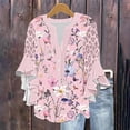 thumbnail image 1 of Babysbule Womens Ruffle 3/4 Sleeve Top Flowers Printing V-Neck Button Down Casual Loose Top for Spring Summer, 1 of 5