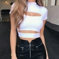 thumbnail image 1 of Babysbule Womens Summer Top Women Solid Color Hollow Out Short Sleeve T Shirt Casual Streetwear, 1 of 5