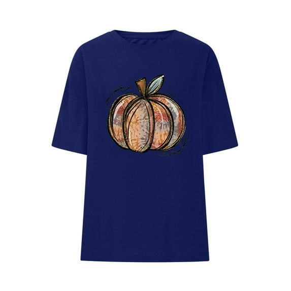 Babysbule Womens Summer Top Women's Pumpkin Shirt Women Plaid Leopard Graphic Tees Cute Short Sleeve Fall Shirt Thanksgiving Gift Tops