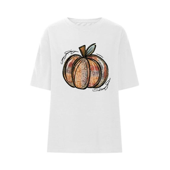 Babysbule Womens Summer Top Women's Pumpkin Shirt Women Plaid Leopard Graphic Tees Cute Short Sleeve Fall Shirt Thanksgiving Gift Tops