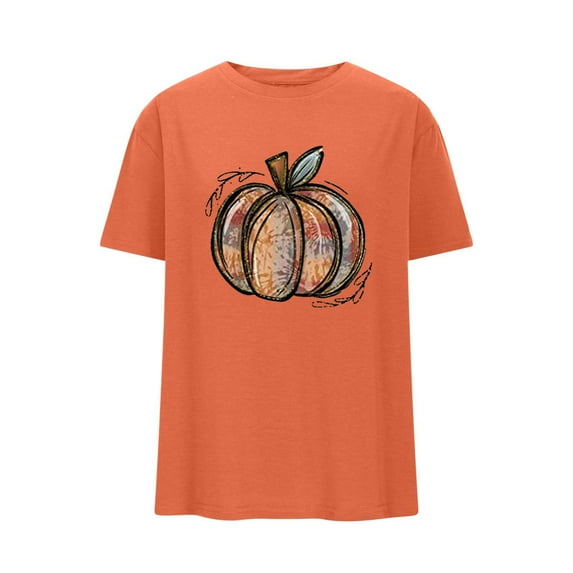 Babysbule Womens Summer Top Women's Pumpkin Shirt Women Plaid Leopard Graphic Tees Cute Short Sleeve Fall Shirt Thanksgiving Gift Tops