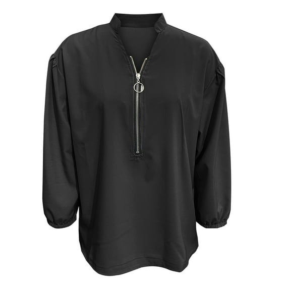 Babysbule Womens Summer Top Women's Solid Color Long Sleeve V-Neck Zipper Women's Shirt Tops