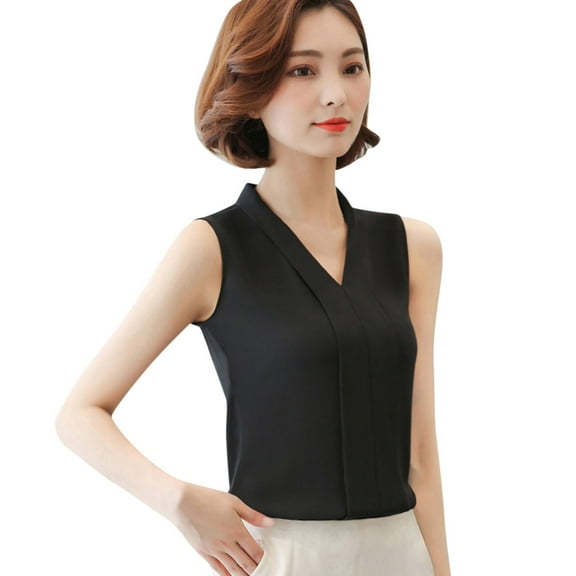 Babysbule Womens Summer Tops Women Brief Office Work Wear V Neck Shirts Sleeveless Chiffon Casual Tops