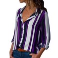 thumbnail image 1 of Babysbule Womens Summer Tops Women Casual Cuffed Long Sleeve V-Neck Button Up Striped Shirt Blouse Tops, 1 of 5
