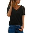 thumbnail image 1 of Babysbule Womens Summer Tops Clearance Women Casual Solid Short Sleeve V-Neck Loose Lace Blouse Tops T-Shirt, 1 of 7