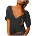 thumbnail image 1 of Babysbule Womens Summer Tops Clearance Women Summer Fashion Loose V-Neck Solid Casual Short-Sleeve Tops, 1 of 6