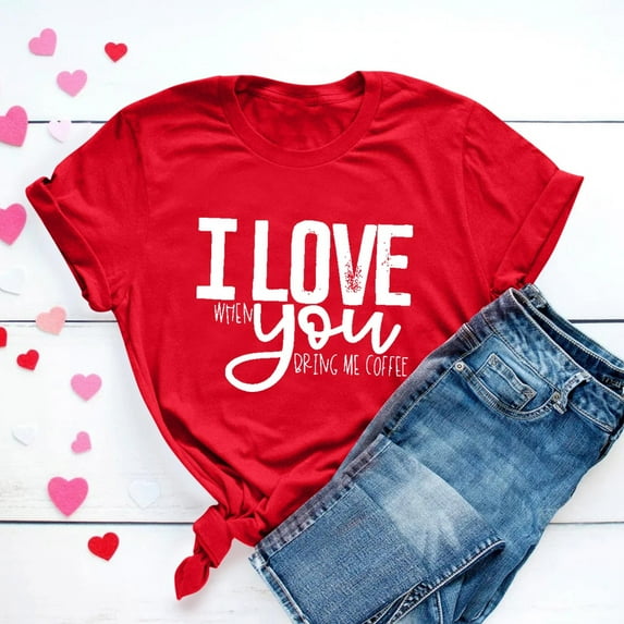 Babysbule Womens Summer Tops Valentine's Day Heart Printed Solid Color Top Short Sleeve T-Shirt
