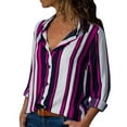 thumbnail image 1 of Babysbule Womens Summer Tops Women Casual Cuffed Long Sleeve V-Neck Button Up Striped Shirt Blouse Tops, 1 of 4