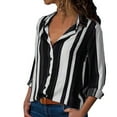 thumbnail image 1 of Babysbule Womens Summer Tops Women Casual Cuffed Long Sleeve V-Neck Button Up Striped Shirt Blouse Tops, 1 of 7