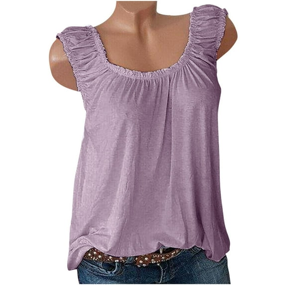 Babysbule Womens Summer Tops Women Casual Sleeveless Crewneck Solid Blouse Pullover Tank Tops Shirt