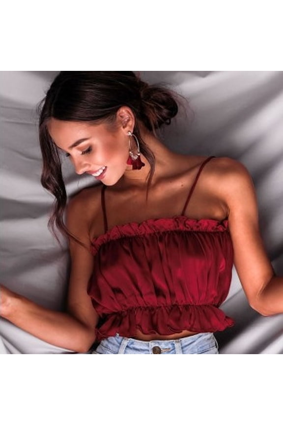 Womens Summer Tops Women Ruffled Sling Tube Top Chiffon Sleeveless Vest Blouse