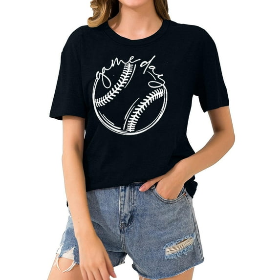 Babysbule Womens Summer Tops Women's Baseball Sport Printed T-shirt With Round Neck And Short Sleeved Top