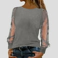 thumbnail image 1 of Babysbule Womens Summer Tops Women's Pullover Long Sleeve Mesh Splicing Round Neck Party Tops, 1 of 6
