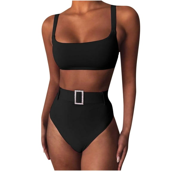 Babysbule Womens Swimsuits 2 Piece Set Women Solid Color High Waist Bikini Explosion Split Swimsuit