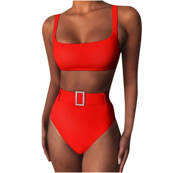 Babysbule Womens Swimsuits 2 Piece Set Women Solid Color High Waist Bikini Explosion Split Swimsuit