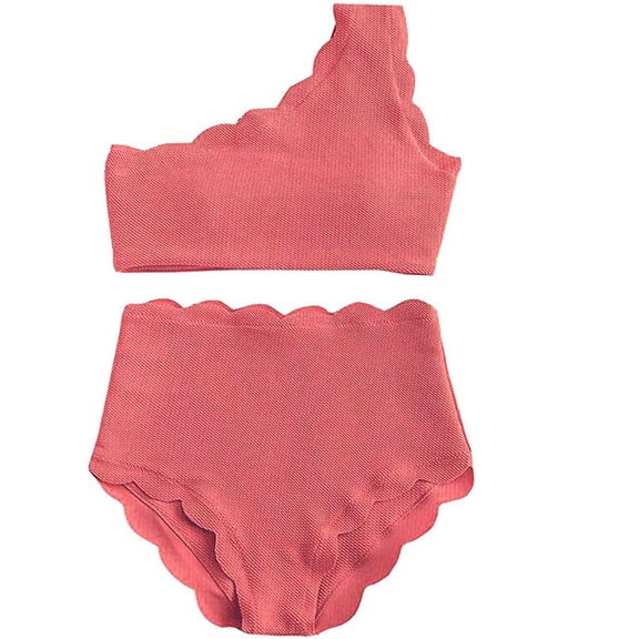 Babysbule Womens Swimsuits Lady Vintage High Waisted Swimsuit Two Pieces Scalloped Trim One Shoulder Bikini