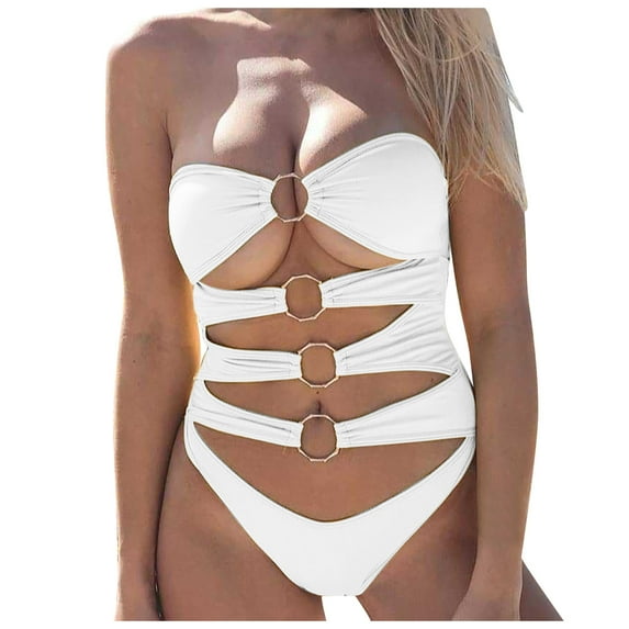 Babysbule Womens Swimsuits Clearance Women's new one-piece swimsuit European and American sexy solid color bikini