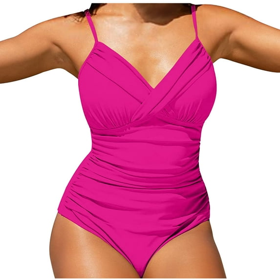 Babysbule Womens Swimsuits Sets Women Summer Solid Bikini With Chest Pad Without Underwire Bikini Deep V Neck One-piece Swimsuit