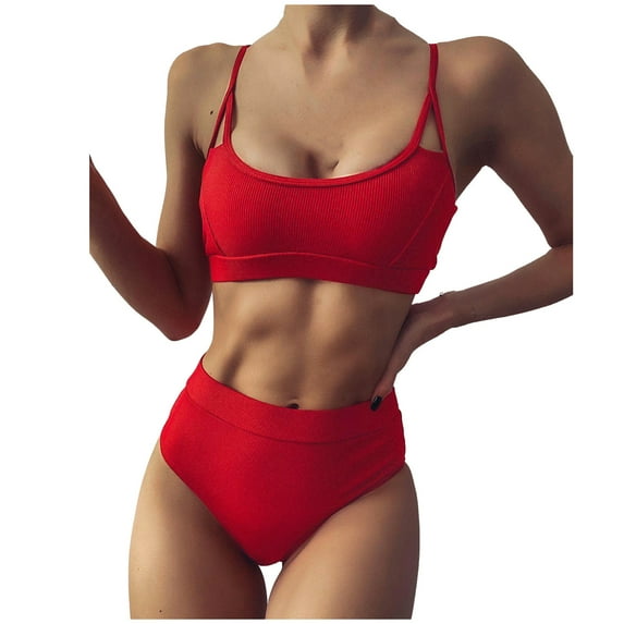 Babysbule Womens Swimsuits Women Bikini U-Neck Hollow Out Two-Piece Solid Swimwear Swimsuit Beachwear Set