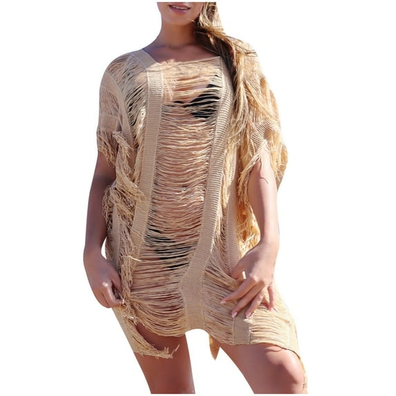 Babysbule Womens Swimsuits Women Swimsuit Sun Shirt Bohemian Hollow Weave Tassels Cover Up Bikini Swimwear Beach Cover-Ups