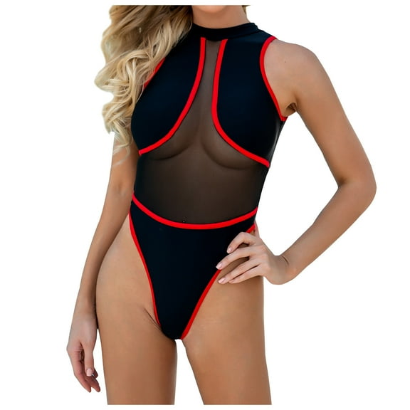 Babysbule Womens Swimsuits Women Swimwear Patchwork Bikini One-Piece Swimsuit Backless Swimming Beachwear