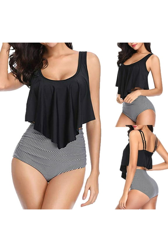 Womens Swimsuits Women Two Piece Plus Size Backless High Neck Halter Floral Printed Set