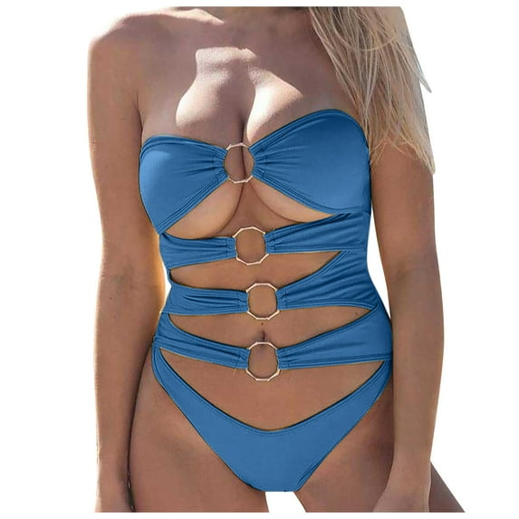 Babysbule Womens Swimsuits Women's one-piece swimsuit European and American solid color bikini