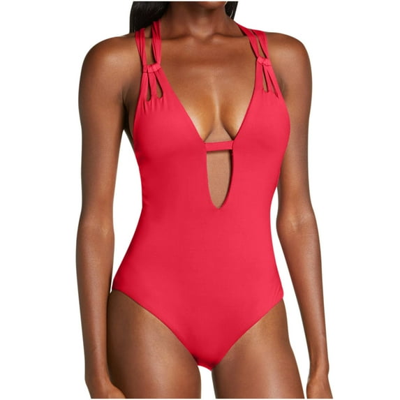 Babysbule Womens Swimwear Clearance, Women Sexy With Chest Pad Without Underwire Solid Cutout Bodysuit Bikini Swimsuit