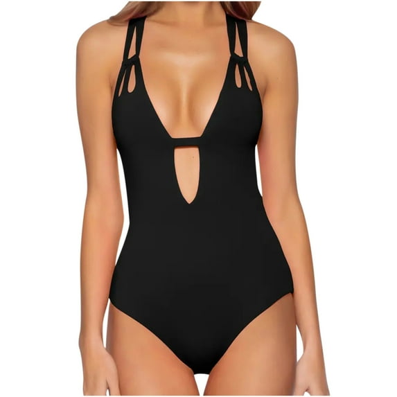 Babysbule Womens Swimwear Clearance, Women Sexy With Chest Pad Without Underwire Solid Cutout Bodysuit Bikini Swimsuit