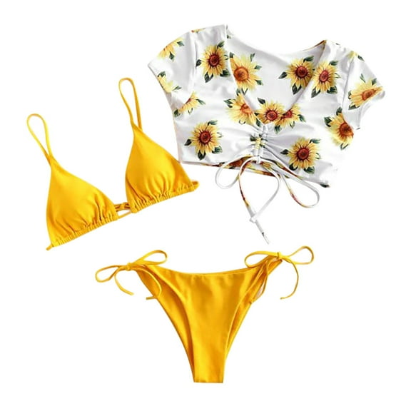 Babysbule Womens Swimwear Women's Bikini Print Set Swimsuit Three Piece Filled Bra Swimwear Beachwear