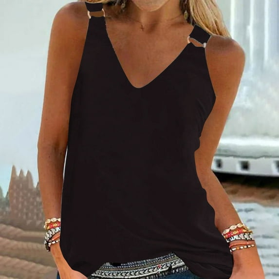 Babysbule Womens Tank Tops Clearance Women Summer Sexy Vest Pullover Blouse V-Neck Short Sleeveless Solid And Printed Tops Tank
