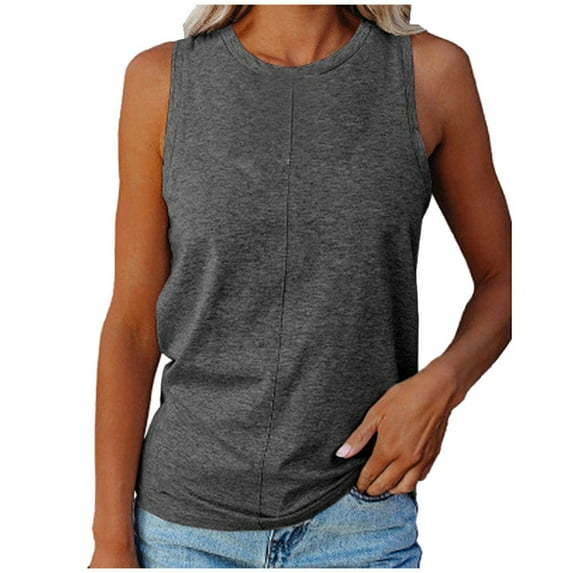 Babysbule Womens Tank Tops Clearance Women's Casual Comfort Round Neck Solid Color Hundred Sleeveless Vest Tops