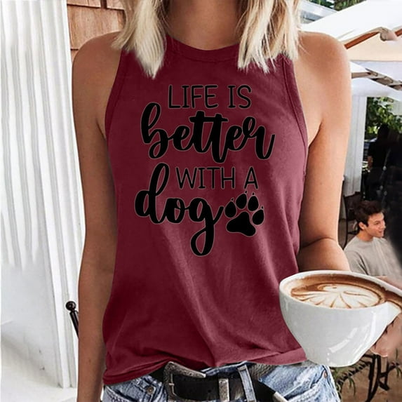 Babysbule Womens Tank Tops Fashion Casual Women Sleeveless Printed Ladies Round Neck Tops Vest T-Shirt