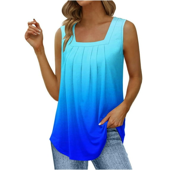 YUNAFFT Clearance Womens Tank Tops Summer Women's Fashion Solid Color Square-neck Comfortable Loose T-shirt Sleeveless Blouse Casual Tops Discount