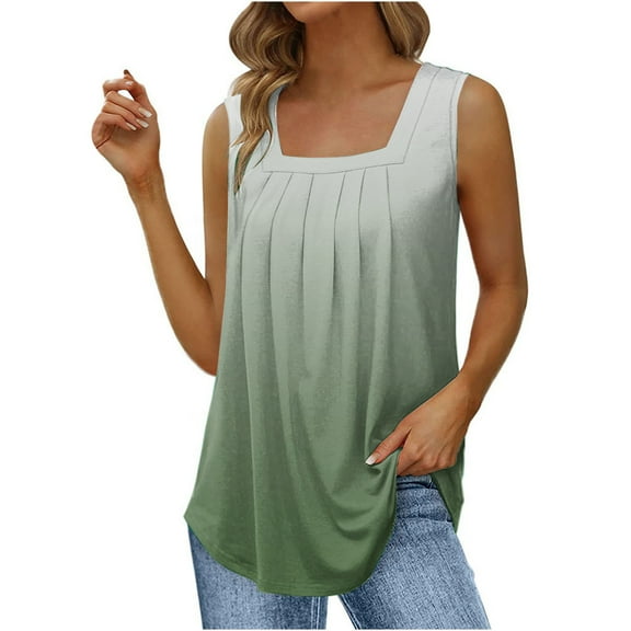 Babysbule Womens Tank Tops Summer Women's Fashion Solid Color Square-neck Comfortable Loose T-shirt Sleeveless Blouse Casual Tops