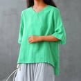thumbnail image 1 of Babysbule Womens Tops 3/4 Sleeve Fashion Women Cotton Linen Casual Solid Buttons Long Sleeves T-Shirt Blouse Tops, 1 of 4