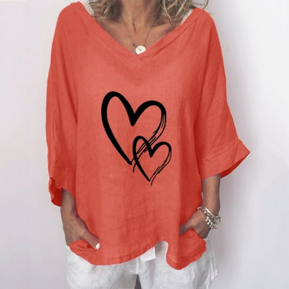 Babysbule Womens Tops Casual Loose Fashion Lady Women V-Neck Short Sleeve Printed Tops Tee T-Shirt Blouse Tunics On Outfit