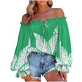 thumbnail image 1 of Babysbule Womens Tops Casual Loose Women's Summer Casual Printing Long Sleeve Off-The-Shoulder Tops Loose Blouses On Outfit, 1 of 6