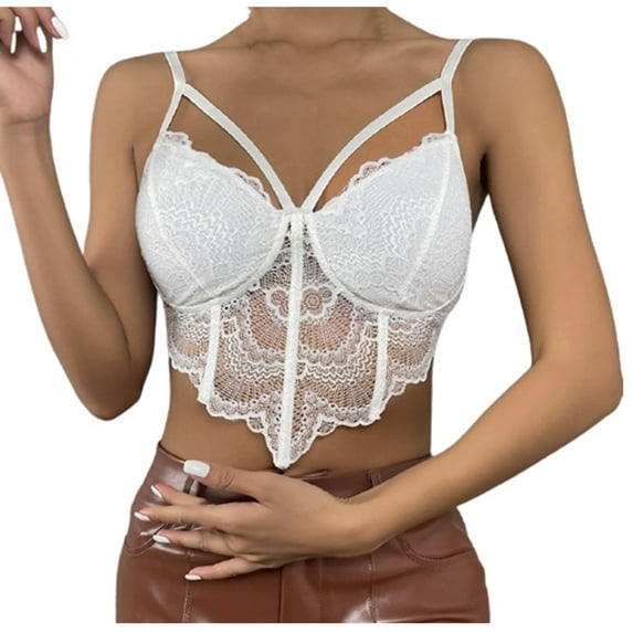 Babysbule Womens Tops Clearance Fashion Women's Lace Beauty Back Solid Strap Wrap Hollow Out Bra Underwear Vest Sling