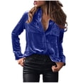 thumbnail image 1 of Babysbule Womens Tops Stylish Women's Winter Velvet Long Sleeve Button Pocket Casual Shirt Blouses, 1 of 4