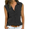 thumbnail image 1 of Babysbule Womens Tops Women Casual Solid Sleeveless Turn Down Collar Pockets Buttons Shirt Tops, 1 of 3