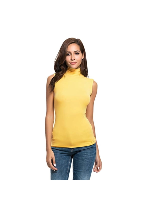 Womens Tops Womens Sleeveless Solid Slim Fit Turtleneck Tee Shirt Top Blouse