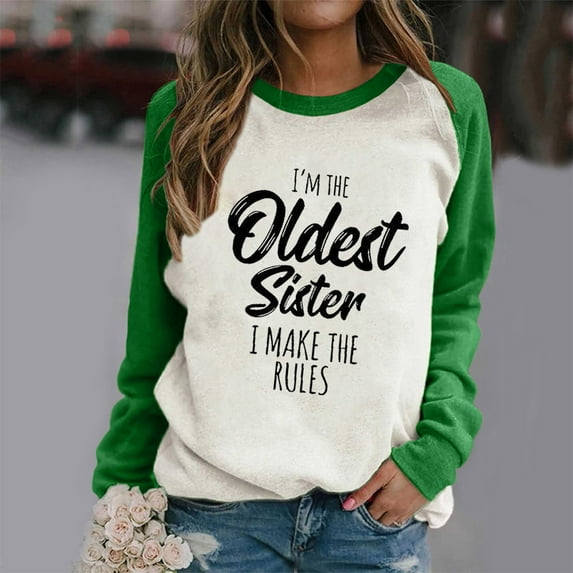 Babysbule Womens Tops Fashion O-Neck Letter Print Long Sleeve T-Shirt Long Sleeve Splicing Top