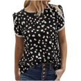thumbnail image 1 of Babysbule Womens Tops Fashion Women Casual Lace Petal Sleeve Short Sleeve Round Neck Printed Tops Blouse, 1 of 8