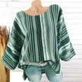 thumbnail image 1 of Babysbule Womens Tops Fashion Women's Large Size Casual Crew-neck Striped Printed Long-sleeved Shirt Tops, 1 of 6