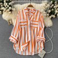 thumbnail image 1 of Babysbule Womens Tops Long Sleeve Women's Summer Casual Mid-length Vertical Striped Multi-colored Shirt, 1 of 6