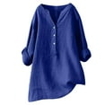 thumbnail image 1 of Babysbule Womens Tops Long Sleeve Clearance Women's V-Neck Long Sleeve Loose Button Cotton And Linen Tunic Shirts Summer Shirts Blouse, 1 of 5