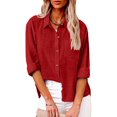 thumbnail image 1 of Babysbule Womens Tops Long Sleeve Womens Solid Color Button Down Shirts V Neck Loose Blouse Long Sleeve Casual Work Tunic Tops With Pocket, 1 of 8
