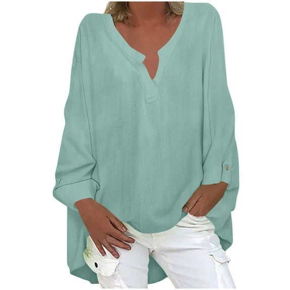 Babysbule Womens Tops Long Sleeve Fashion Women V-neck Casual Solid Button Long Sleeves T-Shirt Blouse Tops